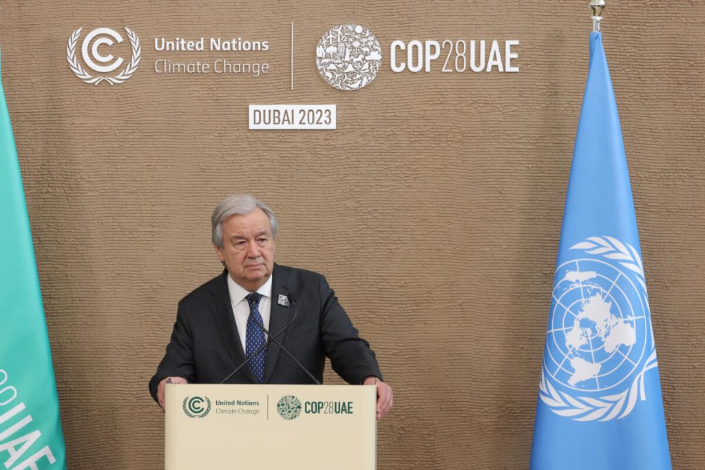 UN Secretary-General Antonio Guterres speaks to the media on Day 11 (Photo by Sean Gallup/Getty Images).