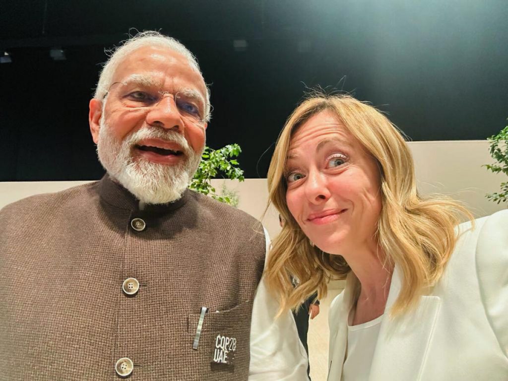 Italian PM Giorgia Meloni poses for a selfie with Indian PM Narendra Modi on the sidelines (ANI Photo).